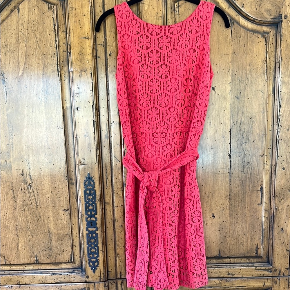 Women’s Orange Lace Belted Dress